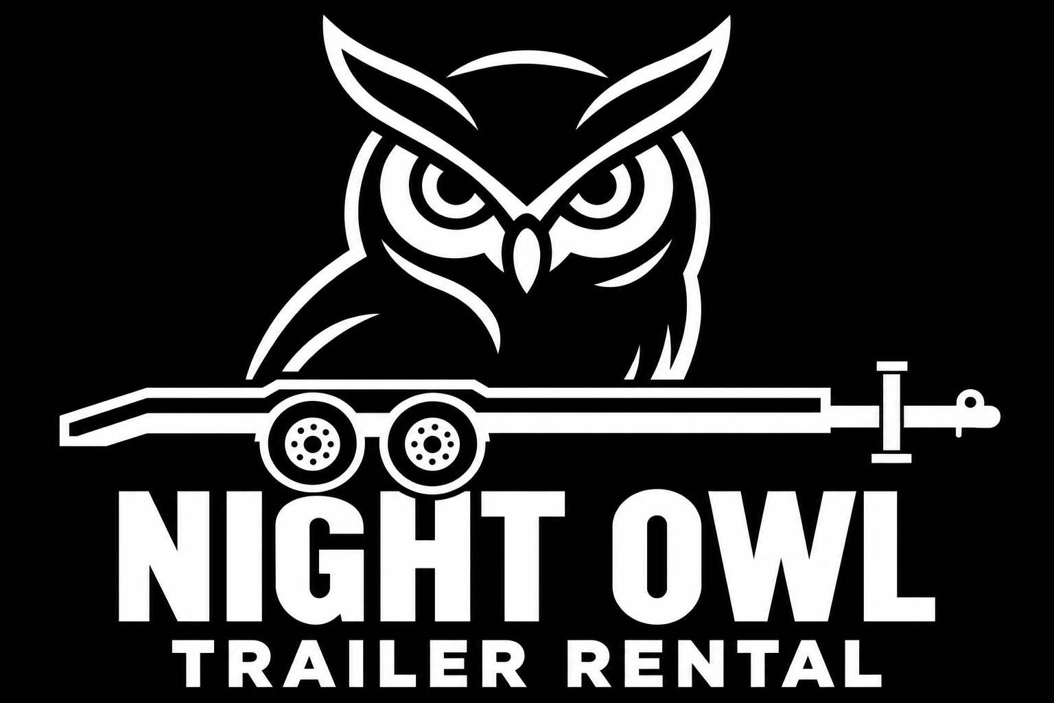 Night Owl Trailer Rental logo featuring an owl and flatbed trailer